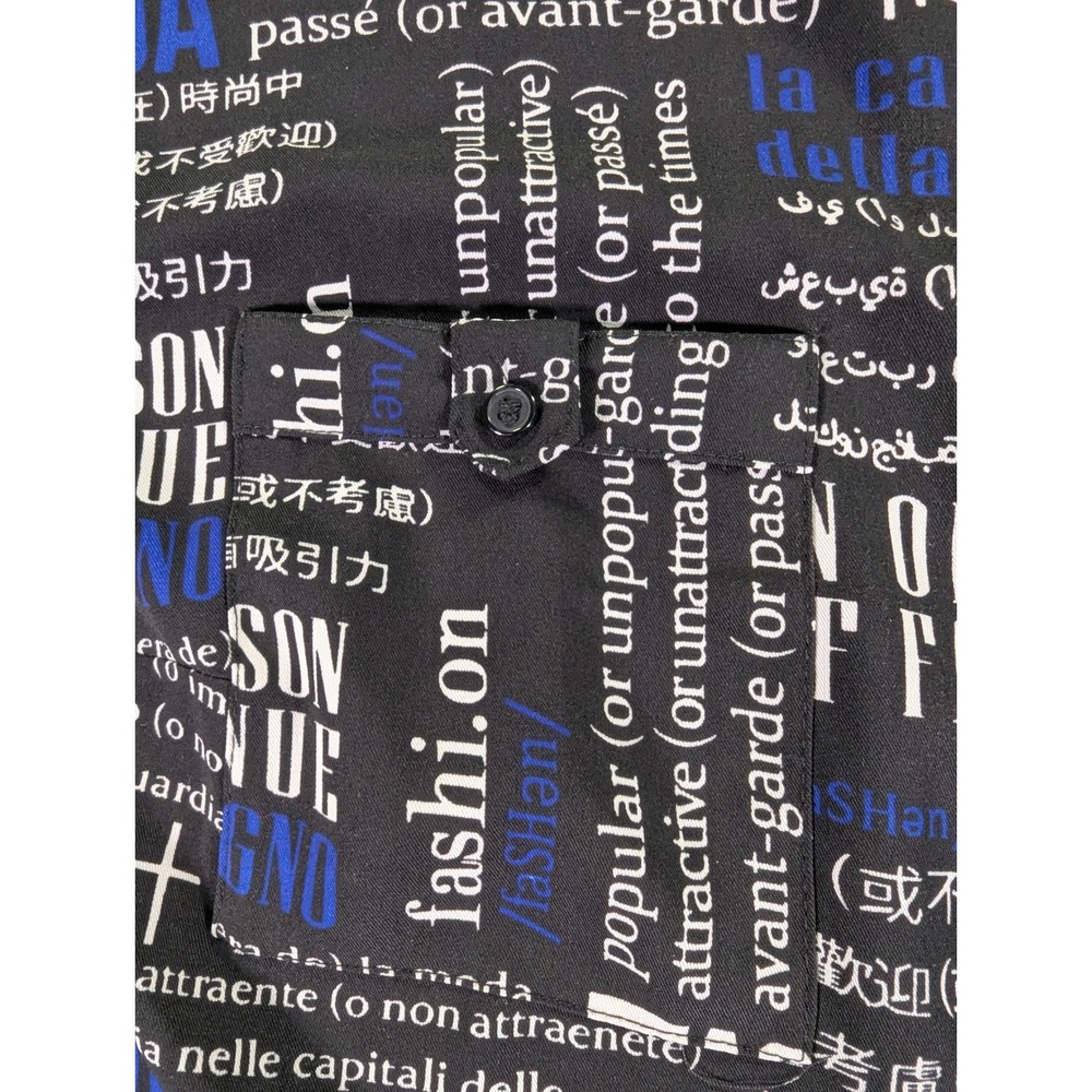 New York & Co. Newsprint Longline Shirt Dress Black Multilingual Large No Belt - Picture 2 of 7